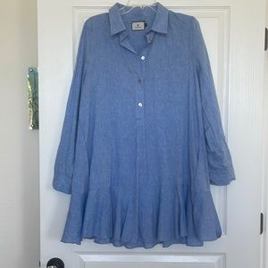 Tuckernuck heathered blue ruffled shirt dress-large